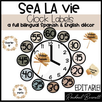 Preview of Sea La Vie - Clock Labels - English & Spanish EDITABLE bundle