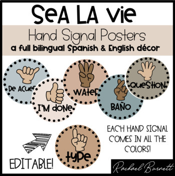 Preview of Sea La Vie - Hand Signal Posters - English & Spanish EDITABLE bundle