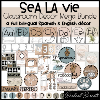 Preview of Sea La Vie Mega Bundle A Bilingual Classroom Decor Pack English & Spanish