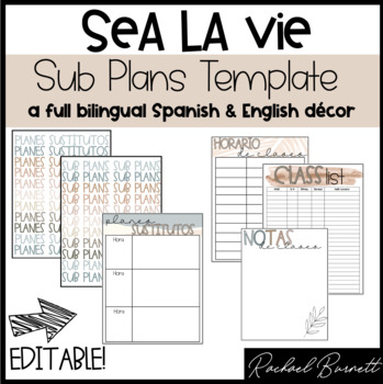 Preview of Sea La Vie - Substitute Binder - English & Spanish EDITABLE bundle