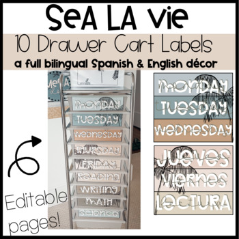 Preview of Sea La Vie - Ten Drawer Cart - English & Spanish  EDITABLE! bundle