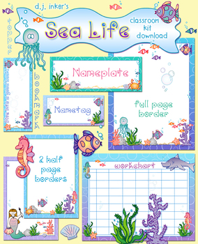 Preview of Sea Life Classroom Theme Kit - Borders, Printables and Clip Art