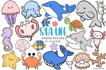 Preview of Sea Life Clipart, Sea Animal Clipart, Sea Creature, fish clipart