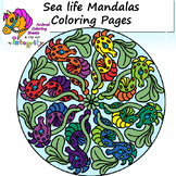 Sea Life Mandala Coloring Sheets - Seahorse, Dolphin, Shel