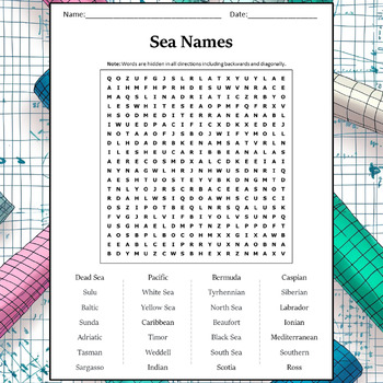 Sea Names Word Search Puzzle Worksheet Activity by Word Search Corner