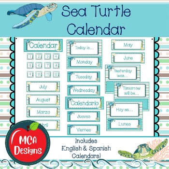 Sea Turtle Calendar by MCA Designs Teachers Pay Teachers