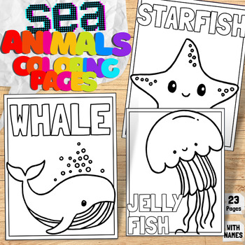 Preview of Sea and Water Animal Labels Printable Coloring Pages | Sea & Ocean Coloring