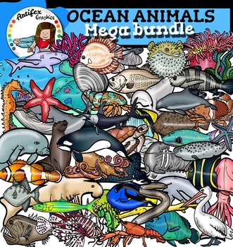 Preview of Ocean animals clip art Big set- 100 items!