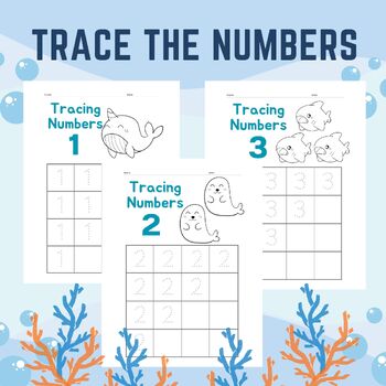 Preview of Sea animals Trace the numbers and coloring, Numbers from 1 to 10, Sea life