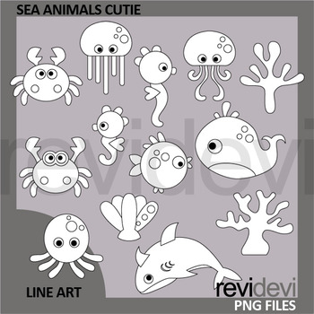 Preview of Sea animals clip art black and white - oceans animals