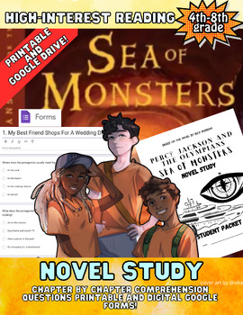 Preview of Sea of Monsters Novel Study - Print and Digital Comprehension Questions