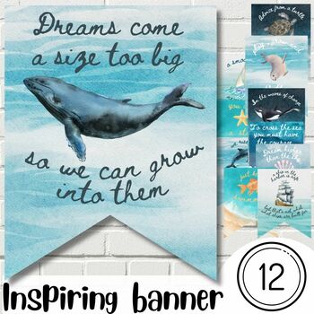 Preview of Sea theme class decor  | watercolor poster  | Ocean banner for back to school