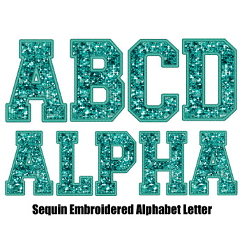 Preview of Seafoam Faux Embroidered Sequin PNG Alphabet Set