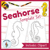 Seahorse Template Set: Printable Black and White Outlines 
