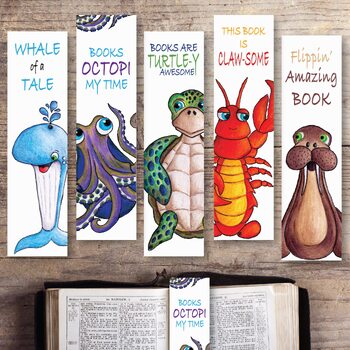 Preview of Sealife Bookmarks, Ocean Animal Bookmarks, Whale Bookmark, Cute Bookmarks