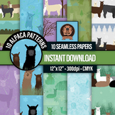 Seamless Digital Alpaca Patterned Papers in Fall, Summer, 