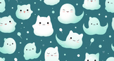 Seamless Halloween Ghost Cat Pattern for Backgrounds