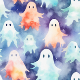 Seamless Halloween Orange and Blue Watercolor Ghost Pattern