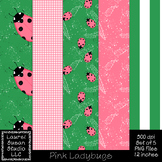 Seamless Pink Ladybugs Digital Papers PNG 300 dpi Set of 5