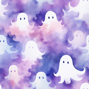 Seamless Pink and Purple Watercolor Ghost Pattern by NerdyNuggets