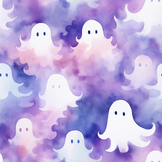 Seamless Pink and Purple Watercolor Ghost Pattern