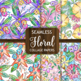 Seamless Watercolor Floral Collage Papers Set 2