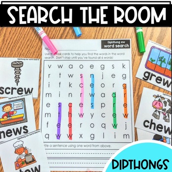 Preview of Search the Room Diphthong Reading and Writing | EW OI OO OU OW OY AU AW