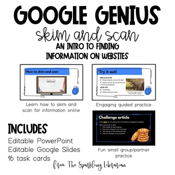 Preview of Google Search Genius | How to Skim & Scan | Lesson + Task Cards