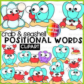 Preview of Seashell & Crab Positional Words Clipart - Prepositions Beach Clipart