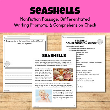Preview of Seashells (Nonfiction Passage, Writing Prompts, & Comprehension Check) Summer
