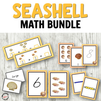 Preview of Seashells numbers, counting, and addition cards for math centers or Montessori
