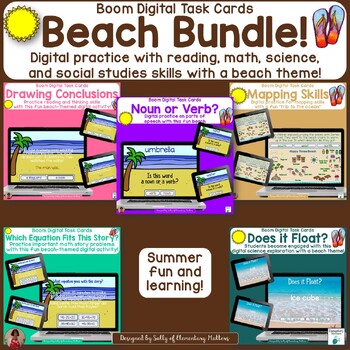 Preview of Seashore Theme Bundle - Fun at the Beach with Boom Learning Digital Task Cards