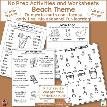 Preview of Ocean-Themed Ready to Go Activities, Printables, & Worksheets Beach Learning Fun
