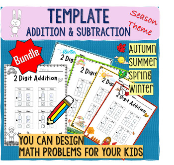 Preview of Season Theme Template 2 and 3 digit addition and subtraction | For 1st-3rd grade