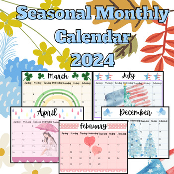 Preview of Seasonal 2024 Monthly Calendar to Organize in the New Year! SLIDES and PDF