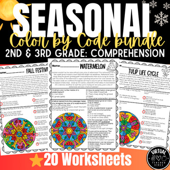 Preview of Seasonal 2nd & 3rd Grade Reading Passages with Comprehension Questions Color