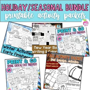 Preview of Seasonal Activity Packets WINTER SPRING SUMMER FALL Bundle