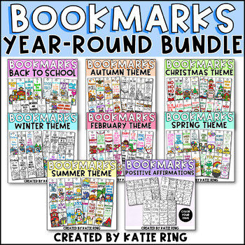 Preview of Seasonal Bookmark Bundle - Holiday Student Gifts  & Coloring Activities