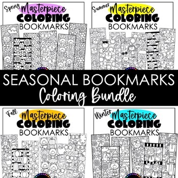 Preview of Seasonal Bookmark Bundle {Spring, Summer, Fall, Winter Coloring Bookmarks}