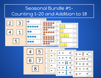 Preview of Seasonal Bundle #1- Counting 1-20 and Addition to 18- File Folder Activities