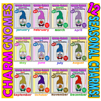 Preview of Seasonal CHARM GNOMES 12 Coordinate Graph Mystery Pictures BUNDLE!