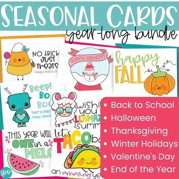 Preview of Seasonal Cards & Gift Tag Labels from Teachers to Students Year-Long Bundle
