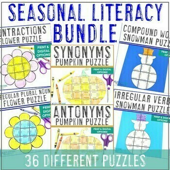 Preview of Seasonal Literacy Centers: Includes Spring Flower Craft Puzzle Game Activity