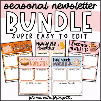 Preview of Seasonal Classroom Newsletter Templates Bundle | Editable