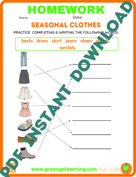 Preview of Seasonal Clothes / ESL HOMEWORK / (easy task)