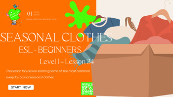 Preview of Seasonal Clothing / ESL PDF LESSON / (Independent Packet)
