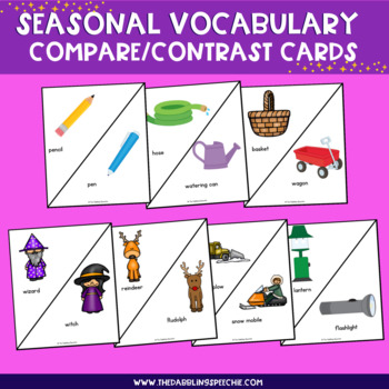 Preview of Seasonal Compare and Contrast Vocabulary Task Cards