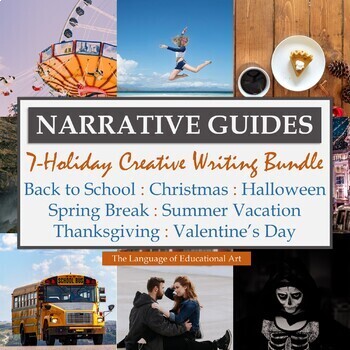 Preview of Seasonal Creative Writing Guides BUNDLE — 7 Holidays! — ELA — CCSS Rubrics