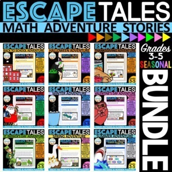 Preview of Seasonal Digital Math Escape Tales BUNDLE | Digital Escapes for Google Forms™