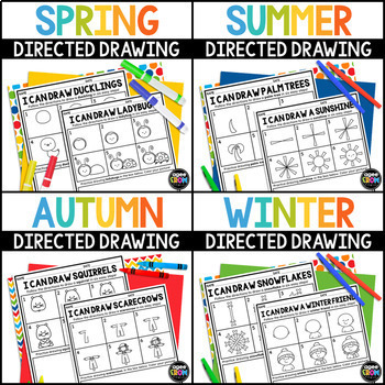 Preview of Seasonal Directed Drawing Bundle | Spring, Summer, Autumn, and Winter